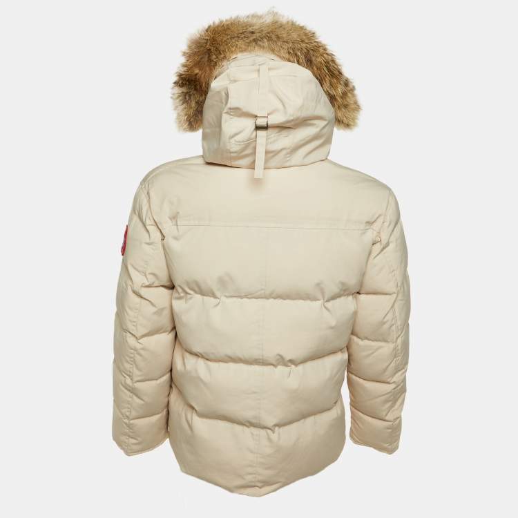 Pre Owned Canada Goose Light Beige Down Fur Trim Wyndham Parka L