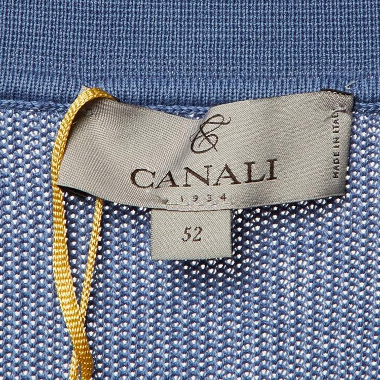 Pre Owned Canali Blue Cotton Cable Knit Polo T-Shirt XL