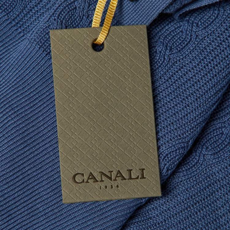 Pre Owned Canali Blue Cotton Cable Knit Polo T-Shirt XL