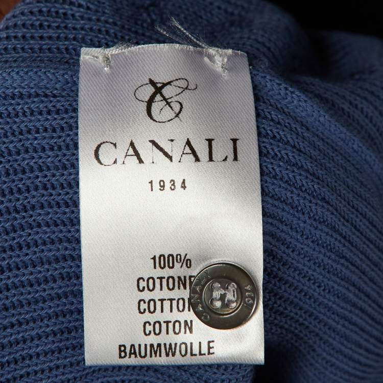 Pre Owned Canali Blue Cotton Cable Knit Polo T-Shirt XL