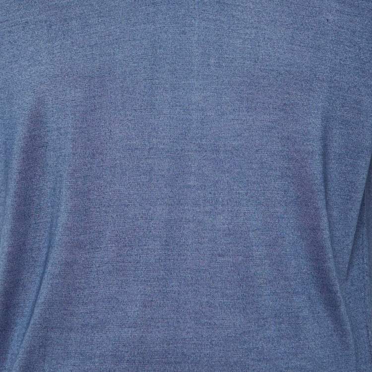 Pre Owned Canali Dark Blue Wool & Silk Knit Polo T-Shirt L