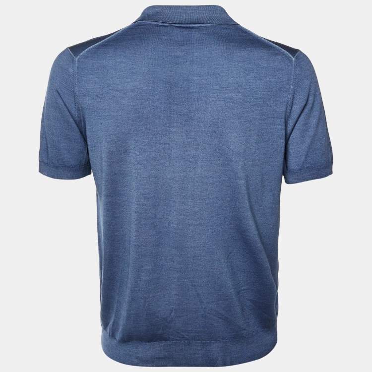 Pre Owned Canali Dark Blue Wool & Silk Knit Polo T-Shirt L