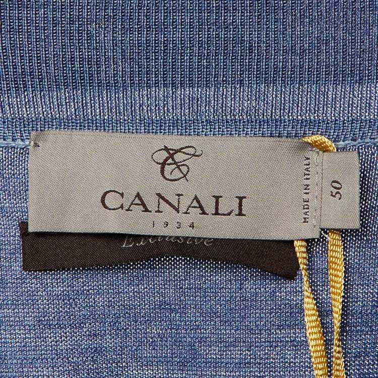 Pre Owned Canali Dark Blue Wool & Silk Knit Polo T-Shirt L