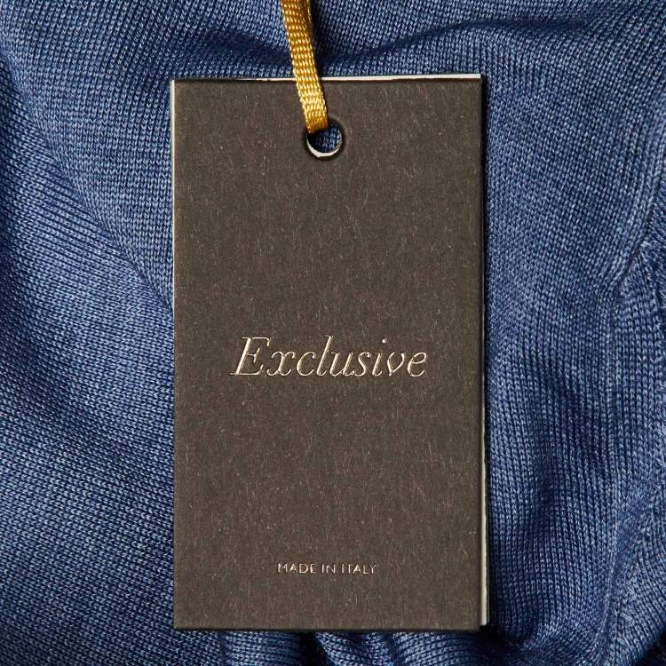 Pre Owned Canali Dark Blue Wool & Silk Knit Polo T-Shirt L