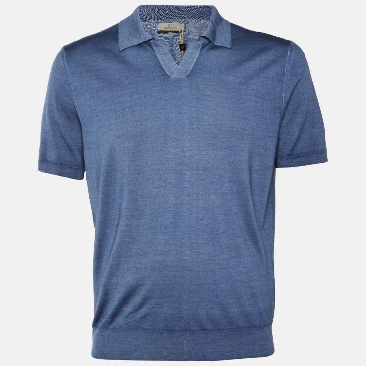 Pre Owned Canali Dark Blue Wool & Silk Knit Polo T-Shirt L