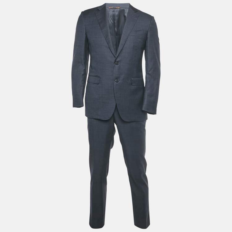 Pre Owned Canali Navy Blue Wool Pants Suit L