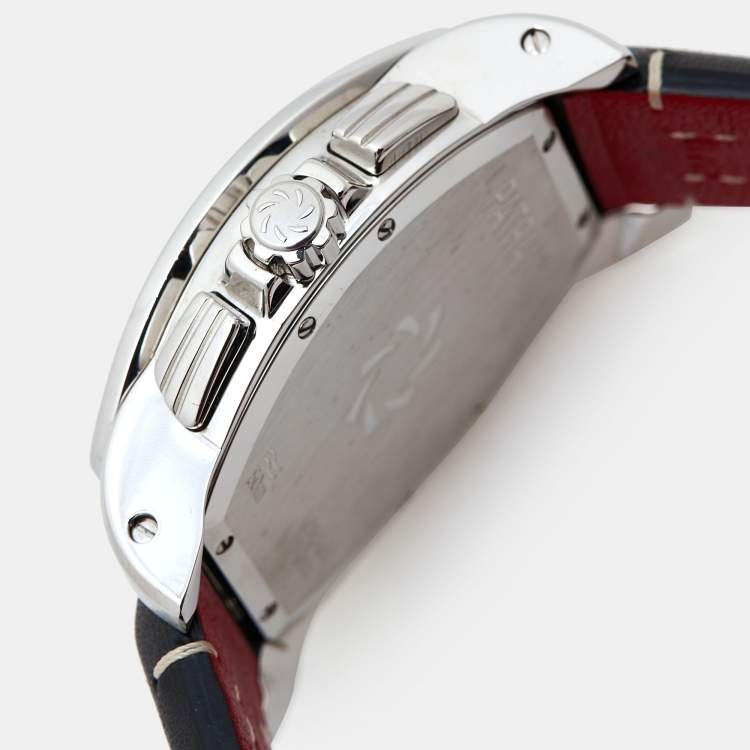 Pre Owned Carl F. Bucherer Black Stainless Steel Leather Patravi T-Graph 00.10615.08.33.01 Men's Wristwatch 39 mm