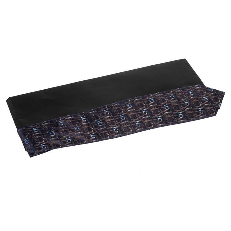 Pre Owned CH Carolina Herrera Navy Blue Logo Monogram Silk Tie