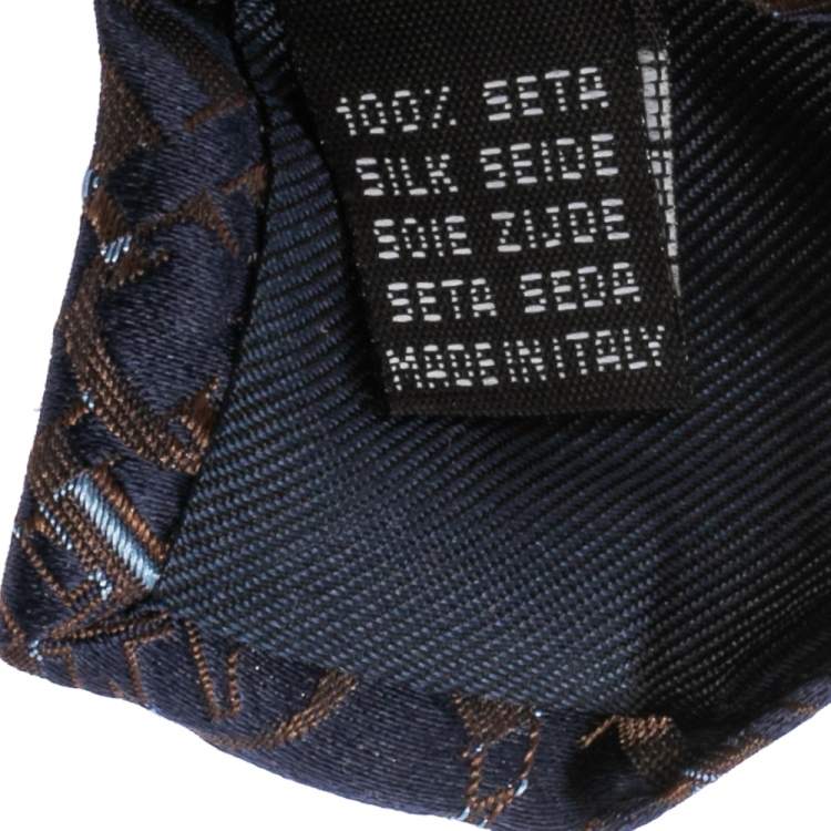 Pre Owned CH Carolina Herrera Navy Blue Logo Monogram Silk Tie