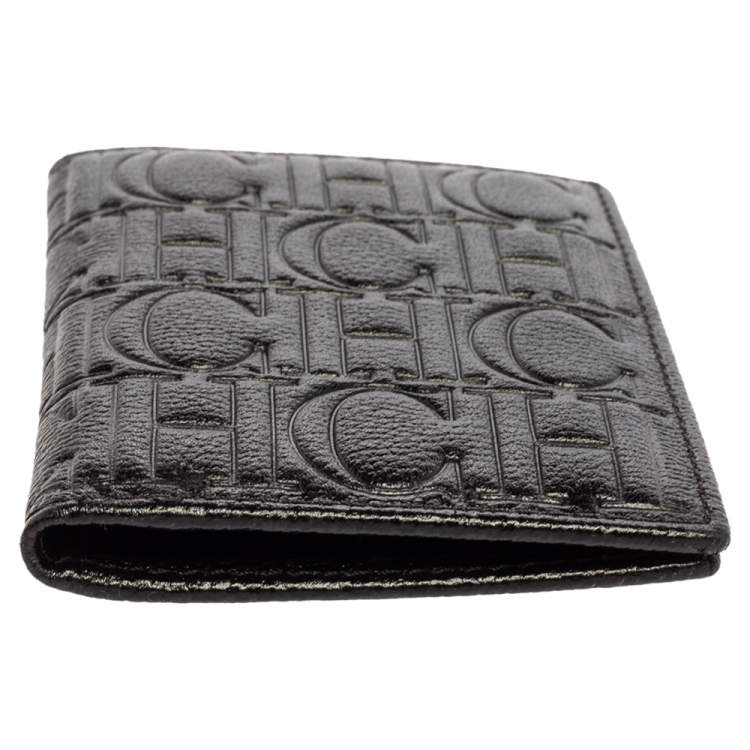 Pre Owned Carolina Herrera Signature Embossed Leather Bifold Card Case