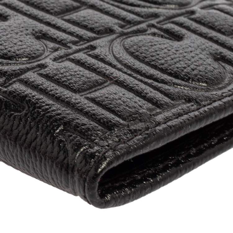Pre Owned Carolina Herrera Signature Embossed Leather Bifold Card Case