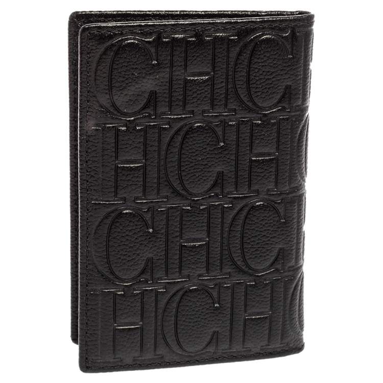 Pre Owned Carolina Herrera Signature Embossed Leather Bifold Card Case