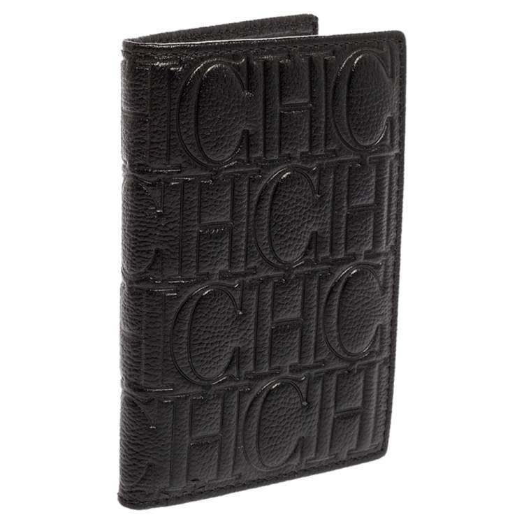 Pre Owned Carolina Herrera Signature Embossed Leather Bifold Card Case