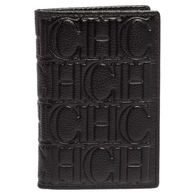 Pre Owned Carolina Herrera Signature Embossed Leather Bifold Card Case