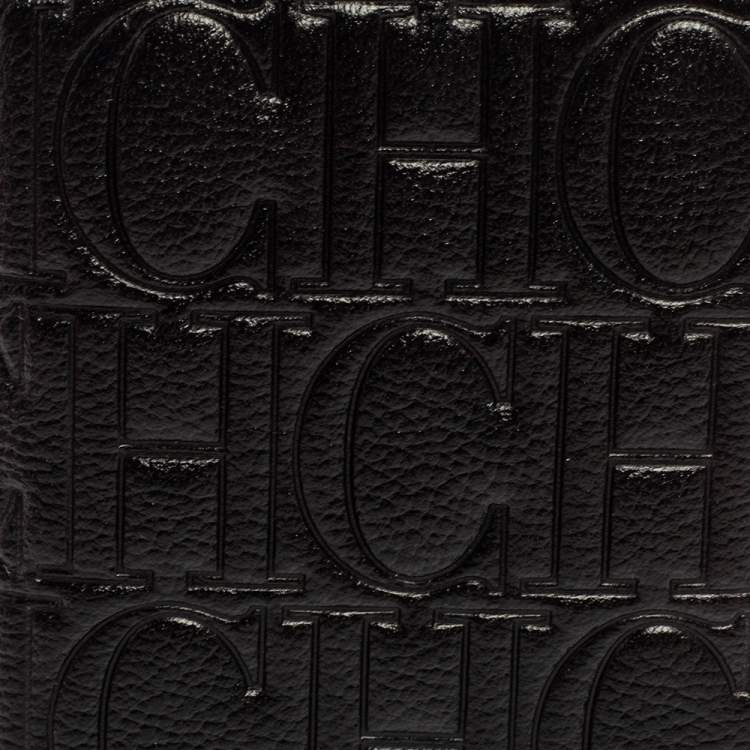 Pre Owned Carolina Herrera Signature Embossed Leather Bifold Card Case