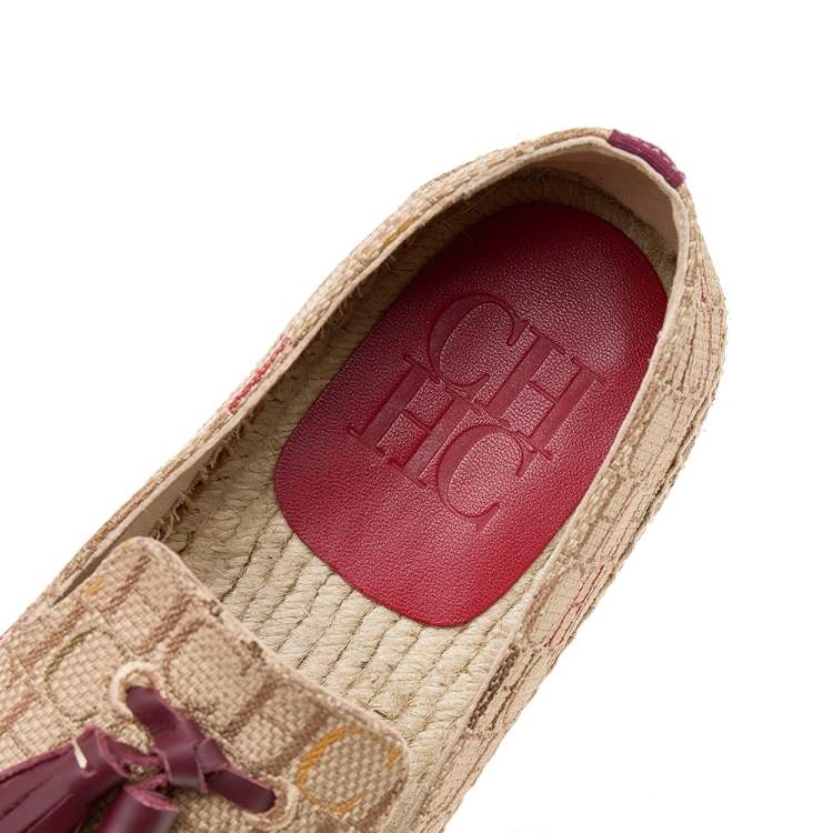 Pre Owned Carolina Herrera Beige Monogram Canvas Espadrille Flats Size 42.5