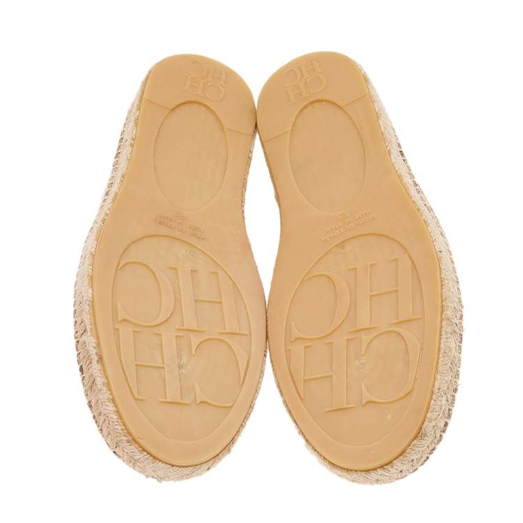 Pre Owned Carolina Herrera Beige Monogram Canvas Espadrille Flats Size 42.5