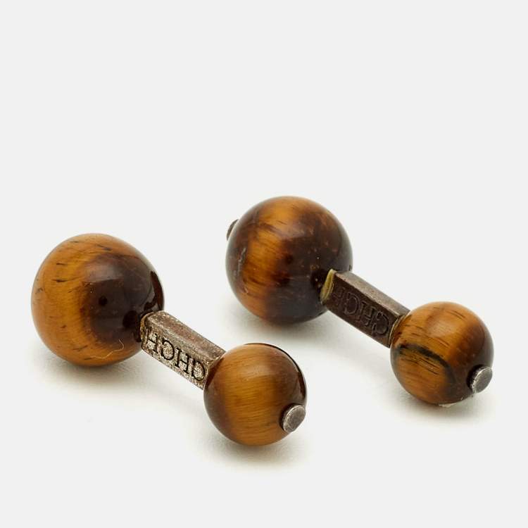 Pre Owned Carolina Herrera Tigers Eye Silver 925 Cufflinks 