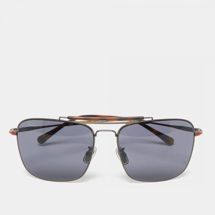 Pre Owned Carolina Herrera Brown Havana SHE159 Aviator Sunglasses