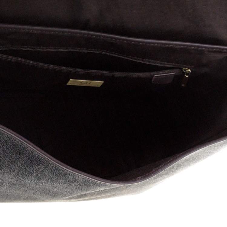 Pre Owned Carolina Herrera Dark Brown Monogram Coated Canvas and Leather Flap Messenger Bag