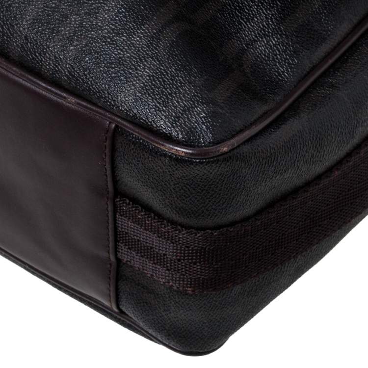 Pre Owned Carolina Herrera Dark Brown Monogram Coated Canvas and Leather Flap Messenger Bag
