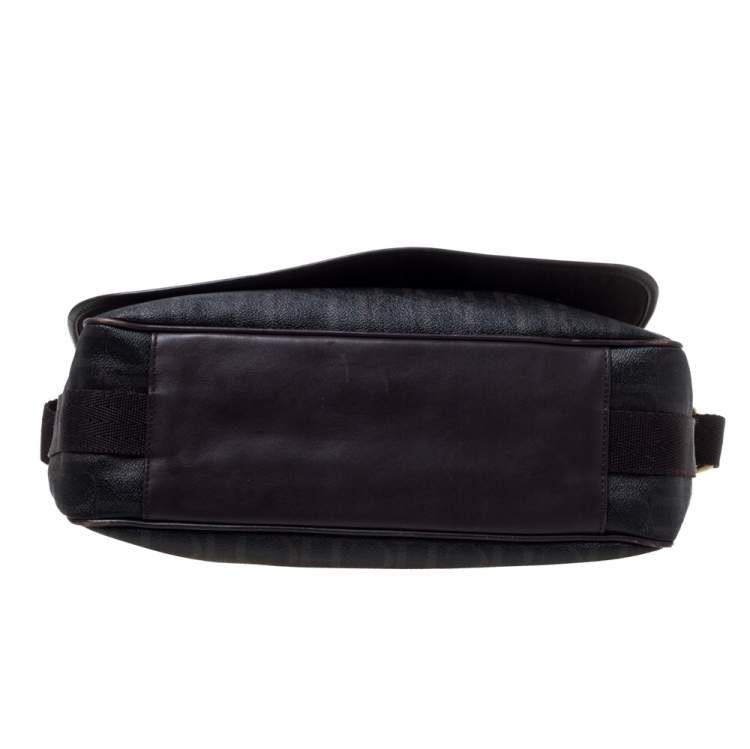 Pre Owned Carolina Herrera Dark Brown Monogram Coated Canvas and Leather Flap Messenger Bag