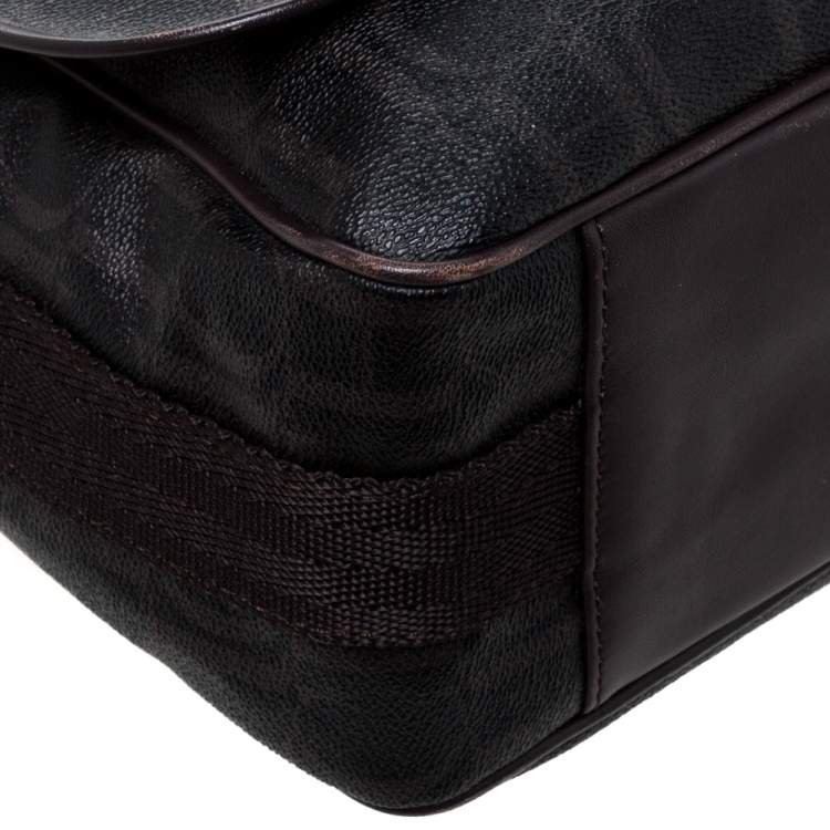 Pre Owned Carolina Herrera Dark Brown Monogram Coated Canvas and Leather Flap Messenger Bag