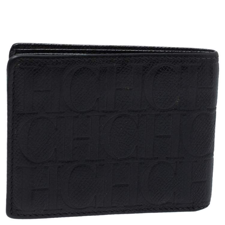 Pre Owned Carolina Herrera Black Monogram Leather Bi-Fold Wallet