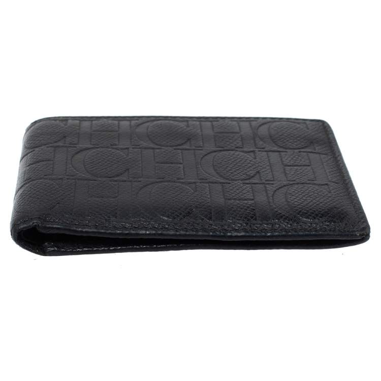 Pre Owned Carolina Herrera Black Monogram Leather Bi-Fold Wallet