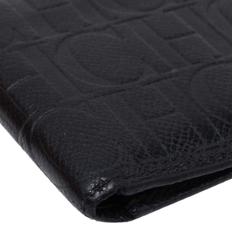 Pre Owned Carolina Herrera Black Monogram Leather Bi-Fold Wallet