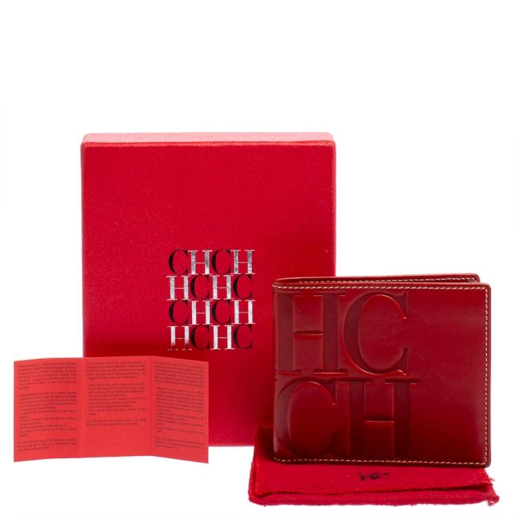 Pre Owned Carolina Herrera Red Monogram Leather Bifold Wallet