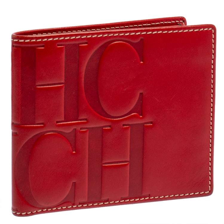 Pre Owned Carolina Herrera Red Monogram Leather Bifold Wallet