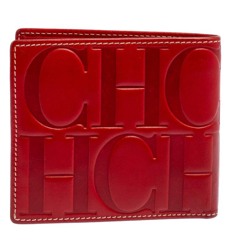 Pre Owned Carolina Herrera Red Monogram Leather Bifold Wallet