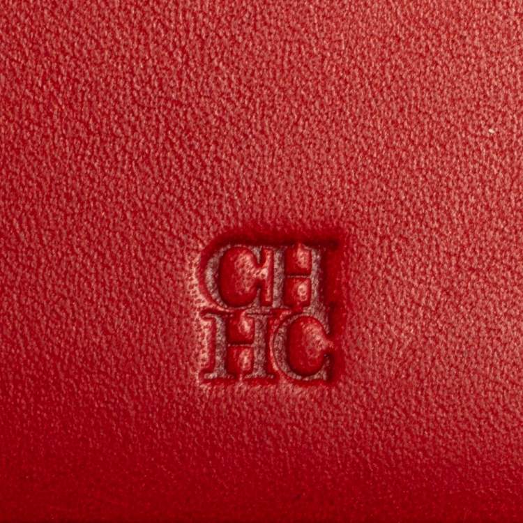 Pre Owned Carolina Herrera Red Monogram Leather Bifold Wallet