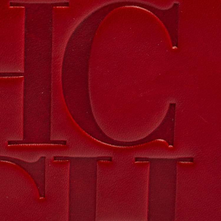 Pre Owned Carolina Herrera Red Monogram Leather Bifold Wallet