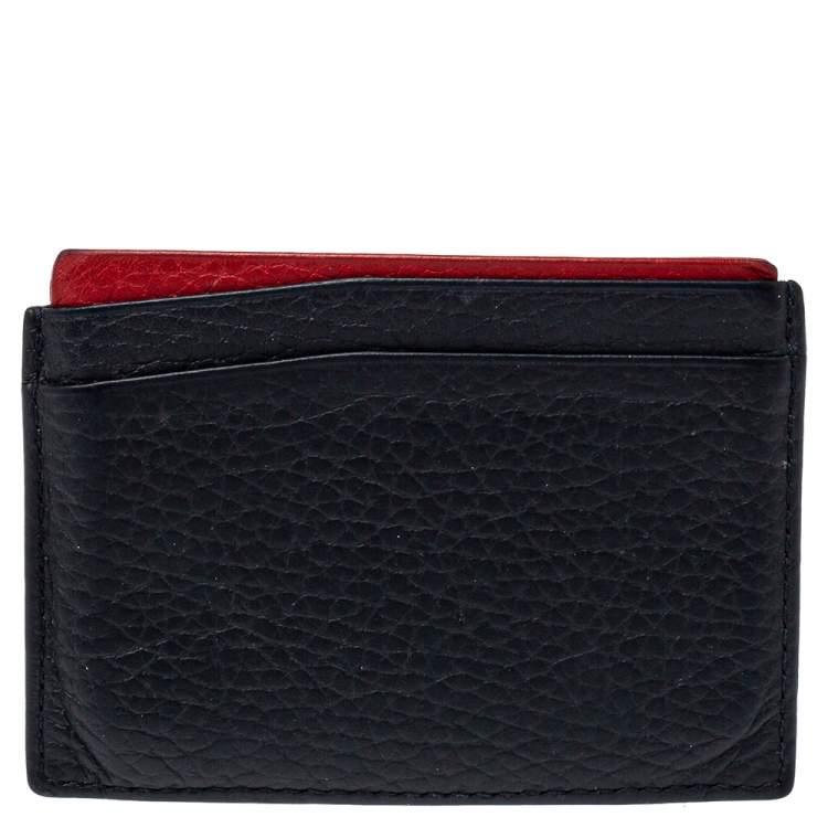 Pre Owned Carolina Herrera Navy Blue/Red Leather Sport Card Holder