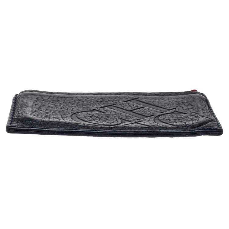 Pre Owned Carolina Herrera Navy Blue/Red Leather Sport Card Holder