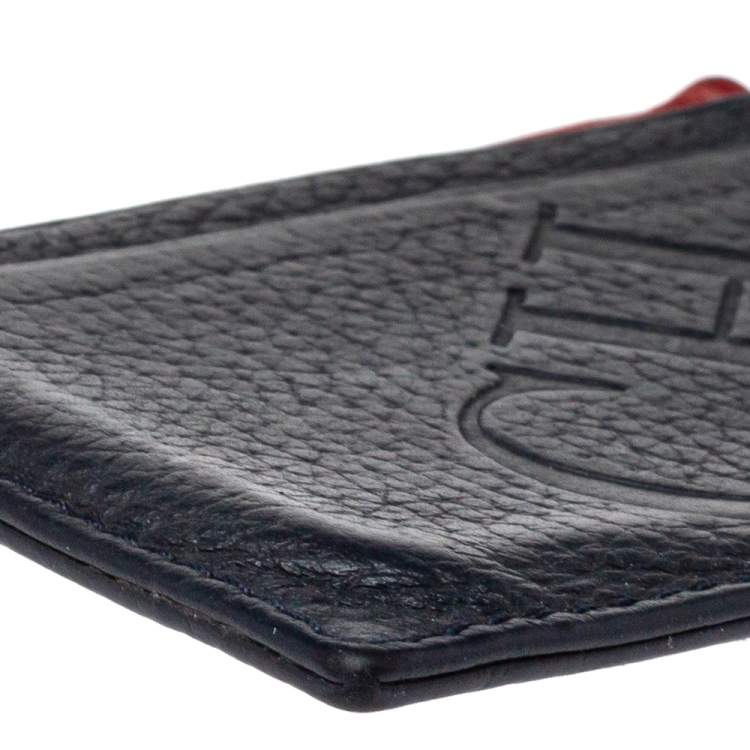 Pre Owned Carolina Herrera Navy Blue/Red Leather Sport Card Holder