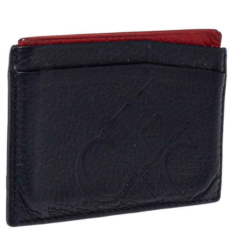 Pre Owned Carolina Herrera Navy Blue/Red Leather Sport Card Holder
