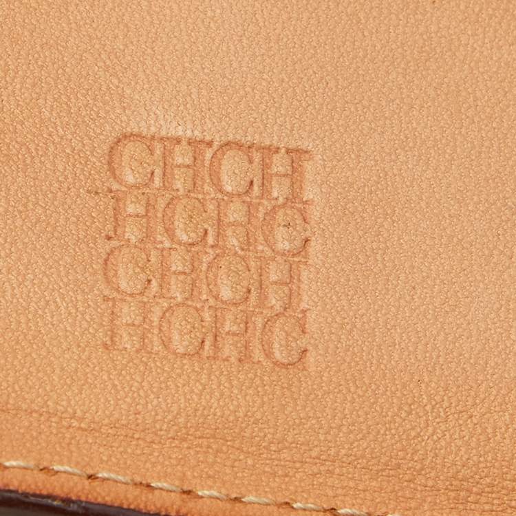 Pre Owned Carolina Herrera Brown Monogram Embossed Leather Trifold Wallet