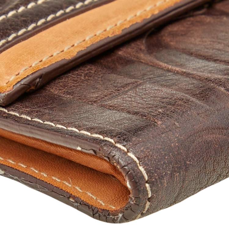 Pre Owned Carolina Herrera Brown Monogram Embossed Leather Trifold Wallet