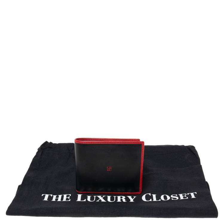Pre Owned Carolina Herrera Black/Red Leather Bifold Compact Wallet