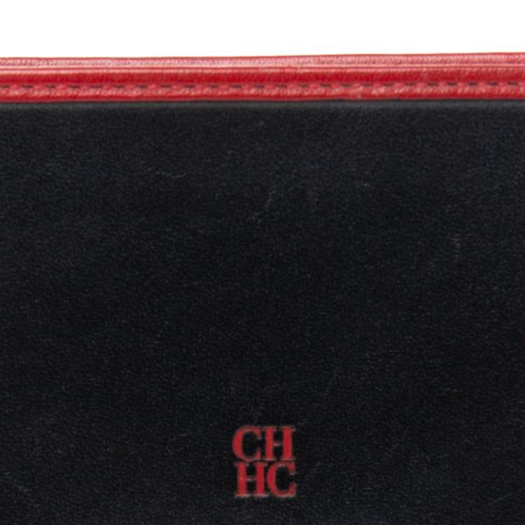 Pre Owned Carolina Herrera Black/Red Leather Bifold Compact Wallet