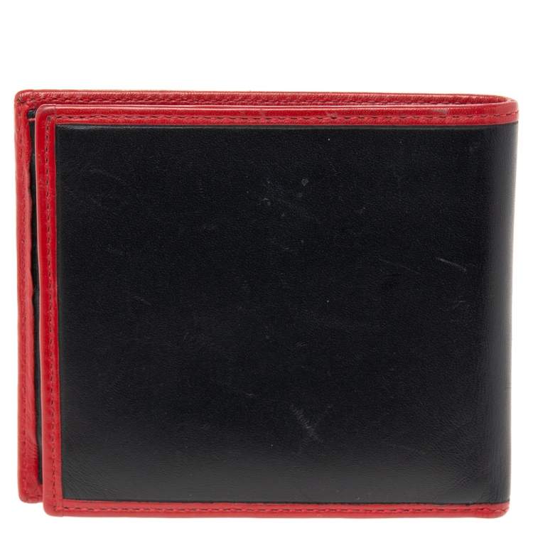 Pre Owned Carolina Herrera Black/Red Leather Bifold Compact Wallet