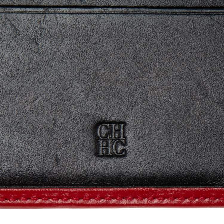 Pre Owned Carolina Herrera Black/Red Leather Bifold Compact Wallet