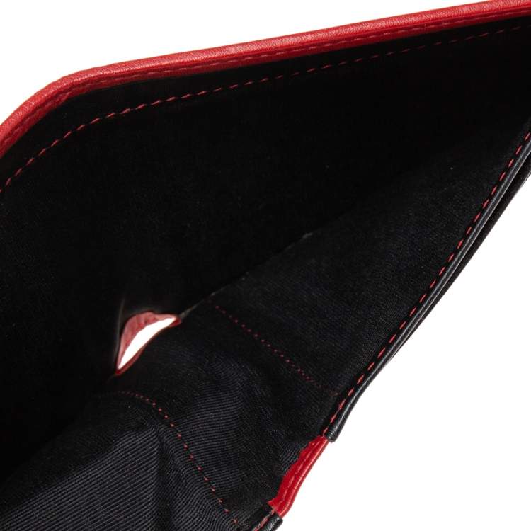 Pre Owned Carolina Herrera Black/Red Leather Bifold Compact Wallet