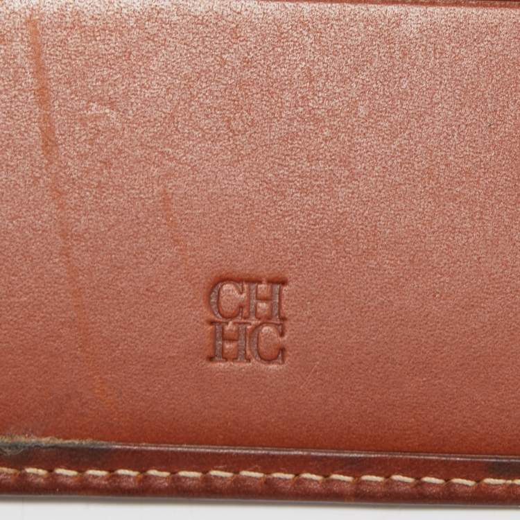 Pre Owned Carolina Herrera Brown Monogram Embossed Leather Bifold Wallet