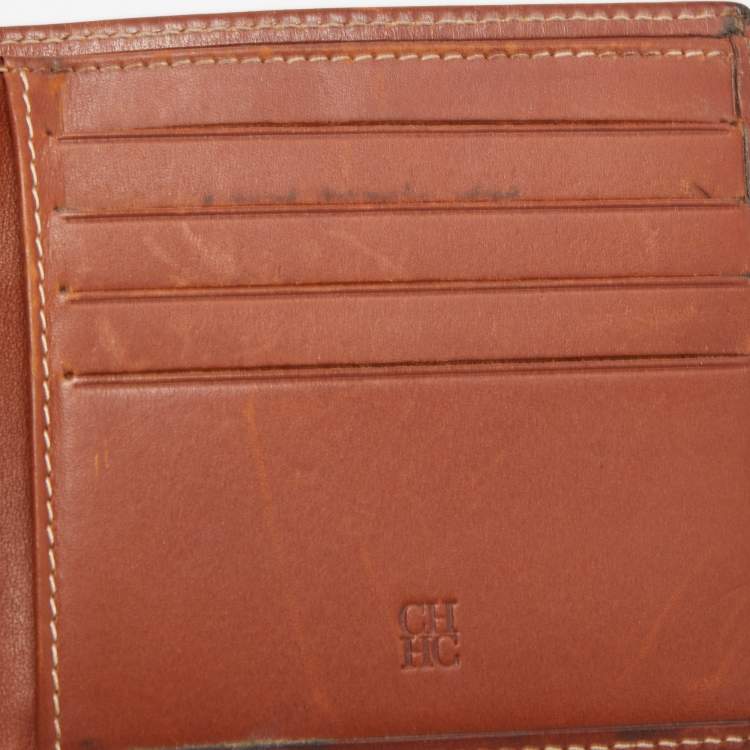 Pre Owned Carolina Herrera Brown Monogram Embossed Leather Bifold Wallet