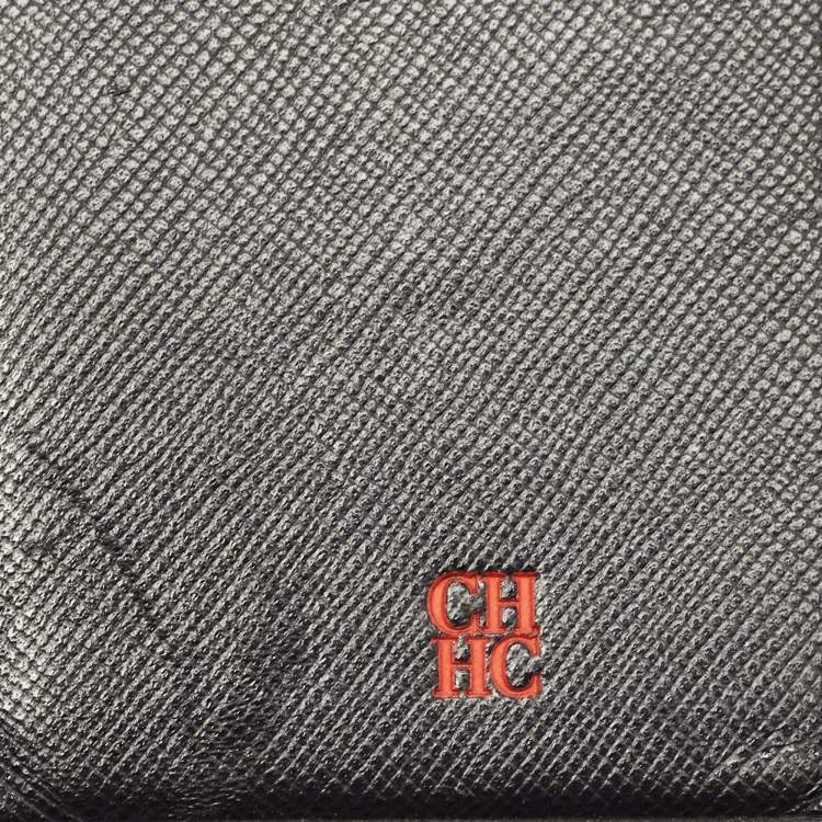 Pre Owned Carolina Herrera Black Leather CH Logo Bifold Wallet