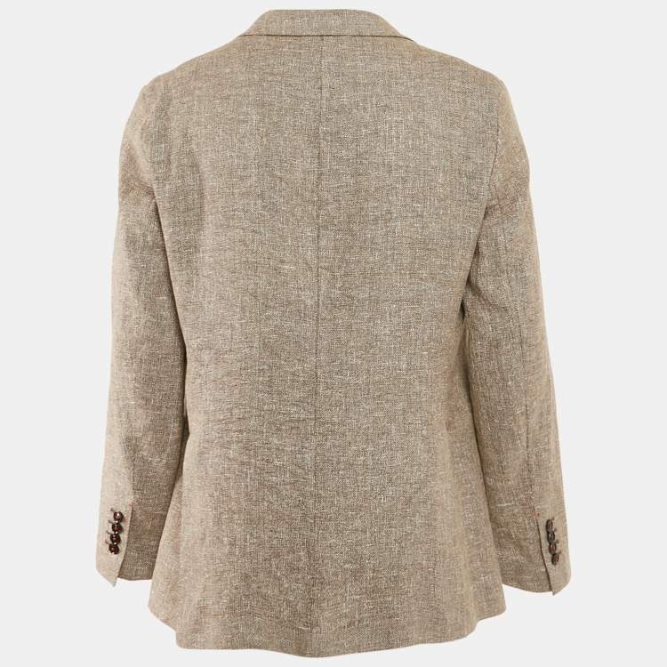 Pre Owned Carolina Herrera Beige Linen Blend Traditional Single Breasted Blazer XXL